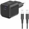 Swissten sieťový adaptér gan 1x usb-c 35w power delivery čierny + dátový kábel usb-c/usb-c 1,2 m - čierny