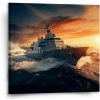 Sablio Obraz Vojnová loď v rozbúrených vodách - 50x50 cm