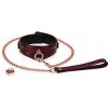 Liebe Seele Wine Red Curved Collar & Leash, bdsm kožený obojok s vodítkom