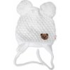 BABY NELLYS Zimná pletená čiapka Teddy Bear na zaväzovanie biela
