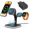 AppleMix Nabíjací stojan Qi 3v1 pre Apple iPhone / Watch / AirPods - 15 W - MagSafe + EU nabíjačka - lístky - čierny