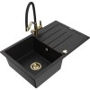 Mexen Bruno, 1-komorový granitový drez 795x495x200 mm a drezová batéria Duo, čierna, 6513-77-671701-57-G