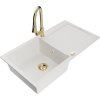 Mexen Leo, 1-komorový granitový drez 900x500x190 mm a drezová batéria Elia, biela, 6501-20-670101-50