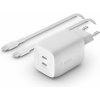 Belkin BOOST CHARGE™ Duálna 65W USB-C Power Delivery GaN PPS nástenná nabíjačka + 2m USB-C na USB-C kábel, biela
