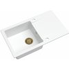 Sink Quality Ferrum, kuchynský granitový drez 770x450x190 mm + zlatý sifón, biela, SKQ-FER.W.1KDO.XG