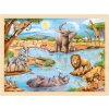 GOKI Dřevěné puzzle Africká savana 96 dílků