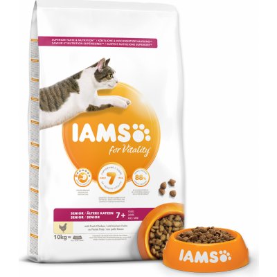 IAMS Cat Senior Chicken Hmotnosť balenia: 10 kg Darček k 10kg baleniu 4x kapsička pre mačky Cat Naturally