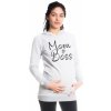 Be MaaMaa tehotenské a dojčiace triko mikina Mom Boss dlhý rukáv svetle sivé