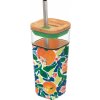 Quokka Sklenený cestovný hrnček so slamkou Liquid Cube Oranges 540 ml 24x8 zelená