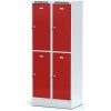 Alfa 3 Šatníková skrinka na sokli s úložnými boxami, 4 boxy, 1920 x 800 x 500 mm, cylindrický zámok, červené dvere