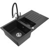 Mexen Matias, granitový drez 900x505x200 mm, 1,5-komorový a drezová batéria Duo, čierna-strieborná metalíza, 6502-73-671701-07