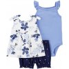 Carter’s Set 3dielny tričko na ramienka body na ramienka kraťasy Blue Flowers dievča