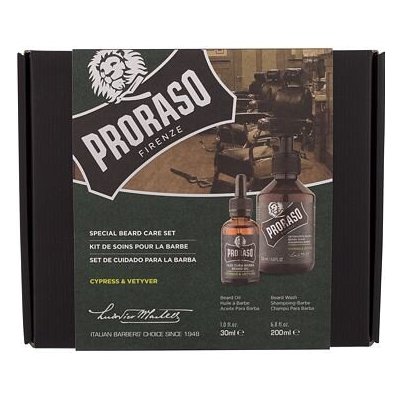 Proraso Cypress & Vetyver Special Beard Care Set dárková sada: šampon na vousy Cypress & Vetyver 200 ml + olej na vousy Cypress & Vetyver 30 ml