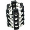 Ohmama Fetish Leather Strap Metal Ring Cock Cage With Ball D