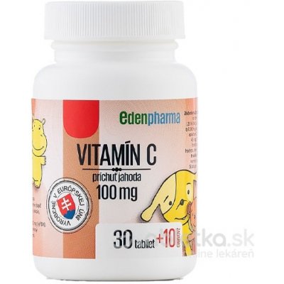 EDENPharma VITAMÍN C 100 mg príchuť jahoda tbl 30+10 zadarmo