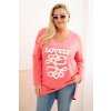 Kesi Dámska blúza Plus Size bavlnená s nápisom a výstrihom do V Ružová