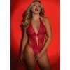 Daring Intimates Flirty Lace Erotické body červené, čipkované body s otvoreným rozkrokom