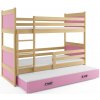 BMS GROUP Patrová postel s přistýlkou RICO 3 90x200 cm, borovice/růžová (Volba matrace: Pěnová matrace)