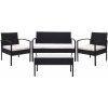 Garden-Shop Záhradná súprava 2 kresiel, pohovky a stolíka HWC-F56 - čierna, krémové vankúše