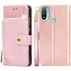 Peňaženkové kožené puzdro Zipper Bag na Motorola Moto E20 / E30 / E40 - Rose Gold