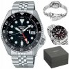 Pánske automatické hodinky Seiko strieborné s čiernym ciferníkom a náramkom, WR100