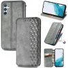 Peňaženkové kožené puzdro Cubic Grid na Samsung Galaxy A36 5G - Sivá