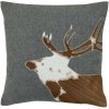 Mars & More Šedý vlnený vankúš s jeleňom z hovädzej kože 45x45x10