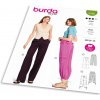 Strih Burda 5740 - Nohavice so sťahovaním v páse, cargo nohavice