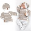 Baby Nellys Pletená sada pre bábätko s jemným prúžkom 2D lux béžová biela