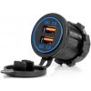 AMIO Vodotesná nabíjačka s MODRÝM LED podsvietením 2xUSB QC3.0 12/24V