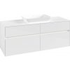 VILLEROY & BOCH Collaro závesná skrinka pod umývadlo na dosku (umývadlo v strede), 4 zásuvky, s LED osvetlením, 1400 x 500 x 548 mm, Glossy White, C116B0DH