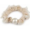 Gumička do vlasov / náramok s perlou a čipkou - béžová svetlá