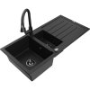Mexen Andres, 1,5-komorový granitový drez 1000x500x200 mm a drezová batéria Elia, čierna, 6515-77-670101-70-B