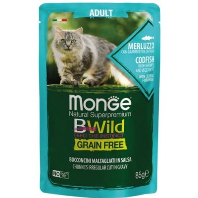 MONGE BWILD CAT Grain Free ADULT Treska so zeleninou 85 g