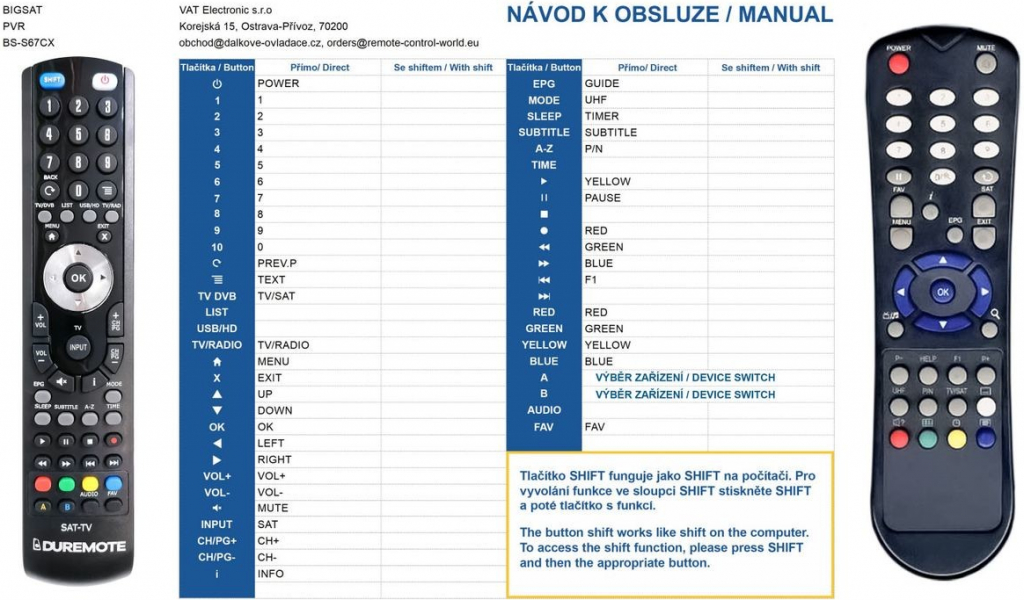 Diaľkový ovládač General Bigsat BS-S67CX, BS-S67CR