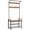 Stojanový vešiak s 9 háčikmi a lavicou na topánky, rustikálny hnedý