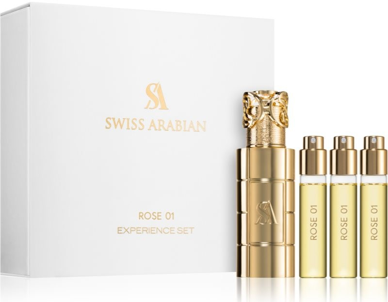 Swiss Arabian Rose 01 Experience set Swiss Arabian Rose 01 parfumovaná voda 3x10 ml + kovový obal na plniteľný rozprašovač parfémov