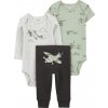 Carter's Set 3dielny body dl. rukáv body kr. rukáv tepláky Olive Airplane chlapec 1R035210