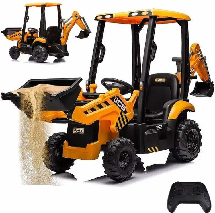 Joko elektrický traktor JCB Bager 4v1 s Kabínou a zadnou lyžicou žltá