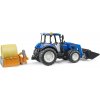 Bruder Traktor New Holland T5.120 s čelným nakladačom, korbou, vidlami a okrúhlym balíkom