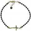Luxusný minimalistický náramok Glosery s krížikom, krištáľmi a achátom 3-4 mm a stopermi 2 mm Obvod zápästia: XXL 20 cm, Typ korálok / veľkosť: Swarovski čierne / 4mm, Prívesok: čierný