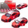 Kovový športový model auta 1:43 s pohonom pull back, otváracími dverami a svetlo červený