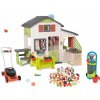 Set domček Priateľov s predzáhradkou a kosačka Friends House Life Smoby rozšíriteľný a vozík s náradím na záhradu a kuchynka s potravinami