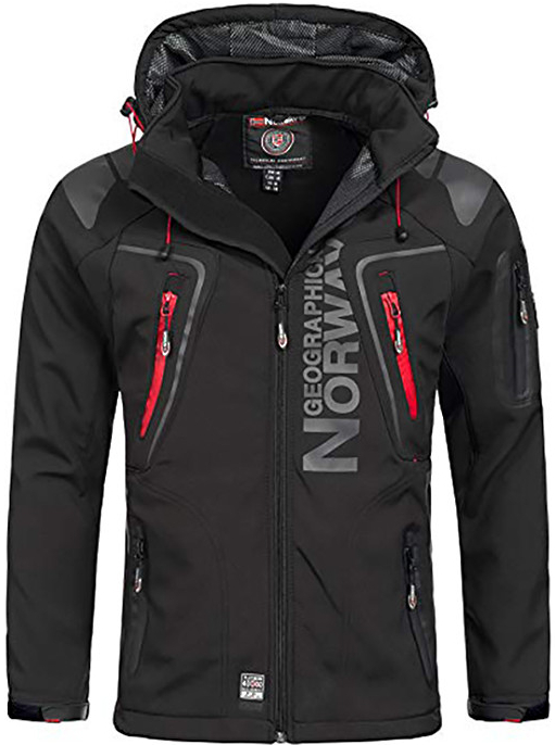 Geographical Norway pánska softshellová bunda s odopínateľnou kapucňou Čiernočervena
