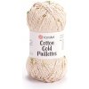 Priadza s flitrami YarnArt Cotton Gold Paillettes 7104 svetlá béžová so zlatom