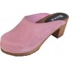 Dámske elagantné kožené dreváky na podpätku OS12 na podpätku ružová brúsená koža - 39 / ružová