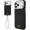 DKNY PU Leather Metal Logo Wrist Chain MagSafe Zadný Kryt pre iPhone 17 Pro Max Black