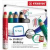 Sada STABILO MARKdry na tabuľu a flipchart 4f so strúhadlom a utierkou