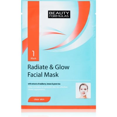 Beauty Formulas Clear Skin Radiate & Glow rozjasňujúca pleťová maska na regeneráciu pokožky 1 ks