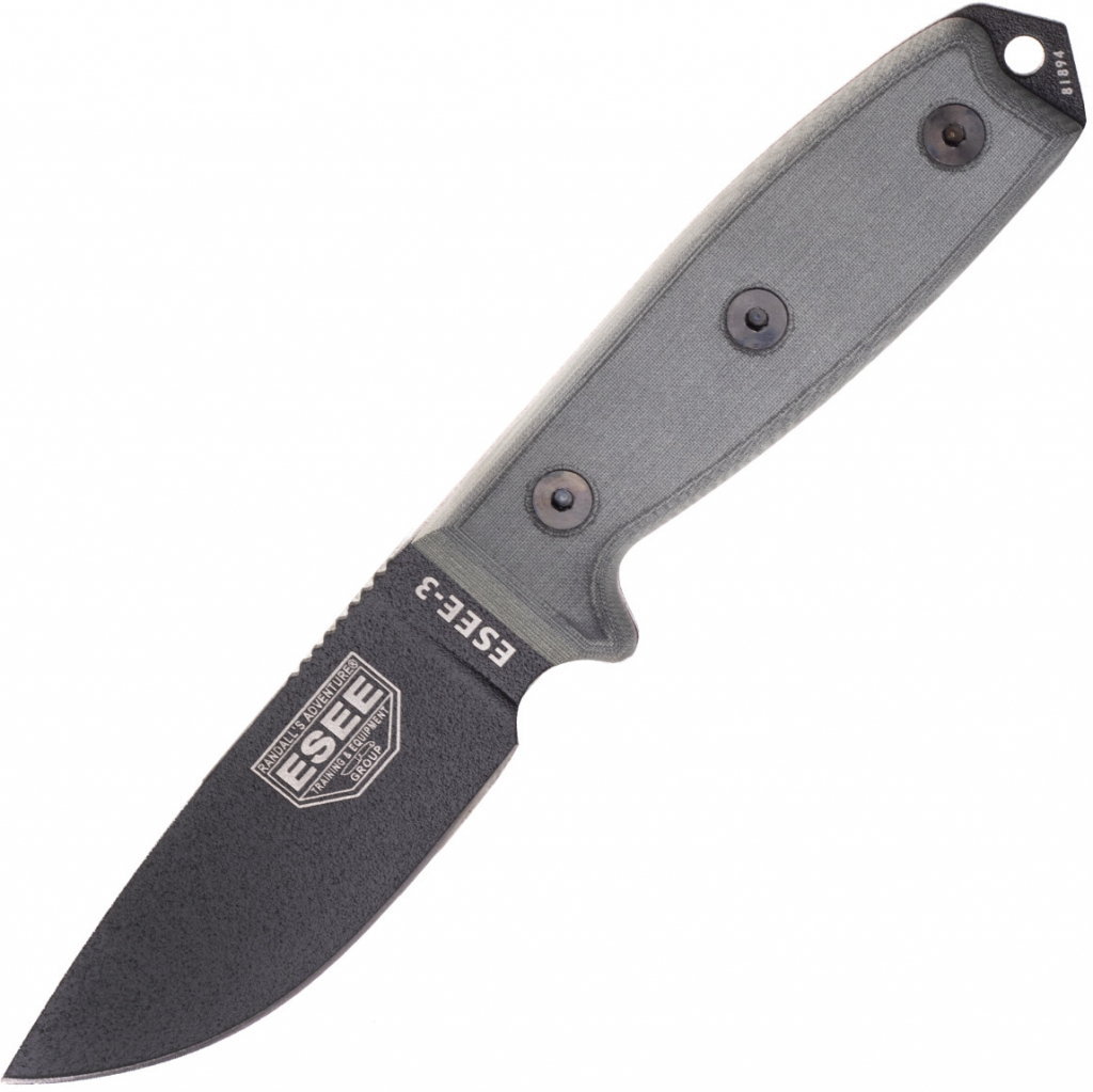 ESEE Knives Model 3 blade, handle 3P-MB-B with sheath + clip and MOLLE-back